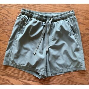 VRST Mens Lined Green Running Shorts Small  Athletic Drawstring Zip Pockets 5"